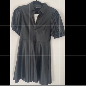 Zara - leather mini dress with embellished sleeve